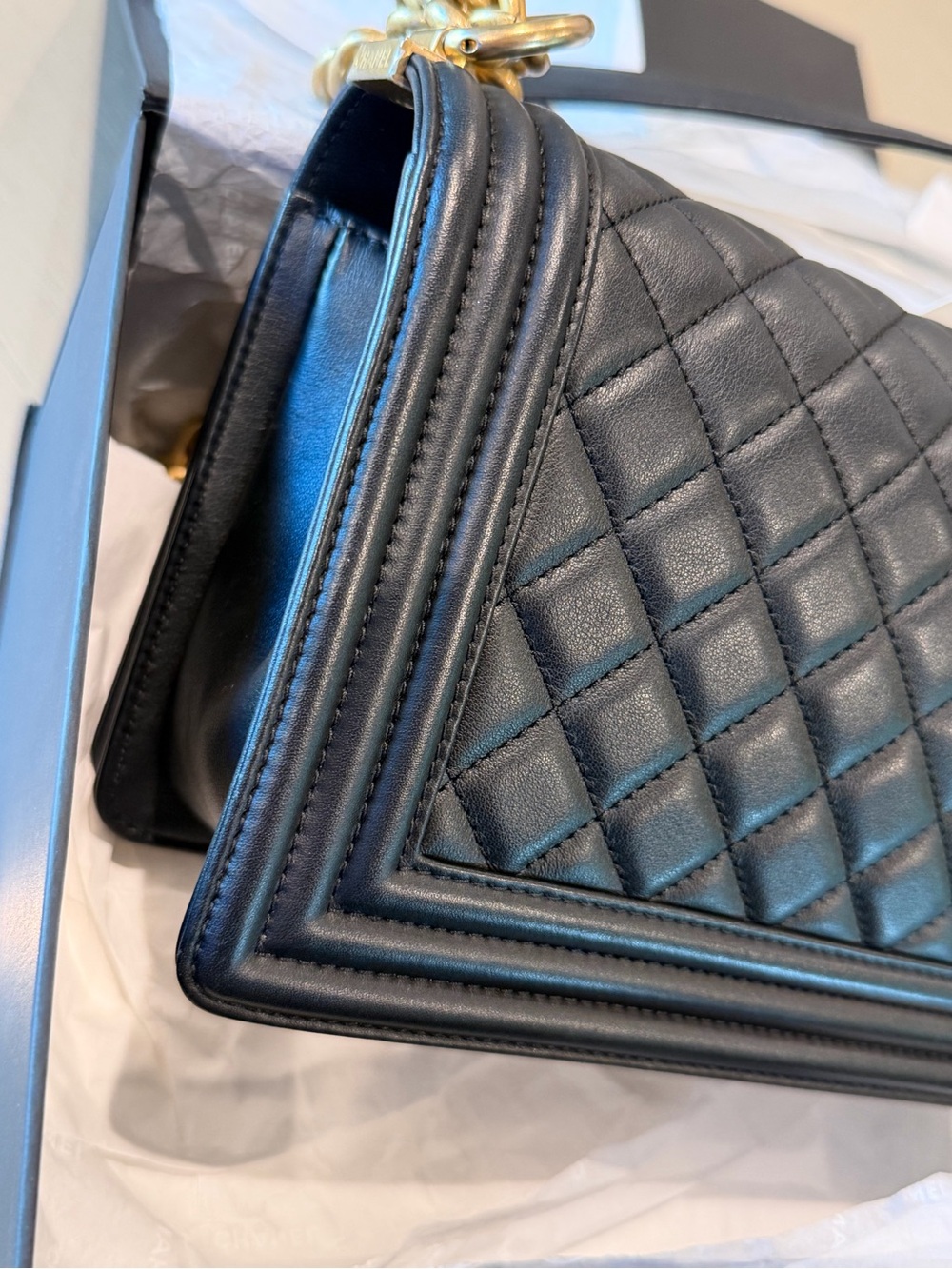 CHANEL Black Quilted Boy Crossbody with Gold Hardware Medium Size 100% authentic - Picture 9 of 14